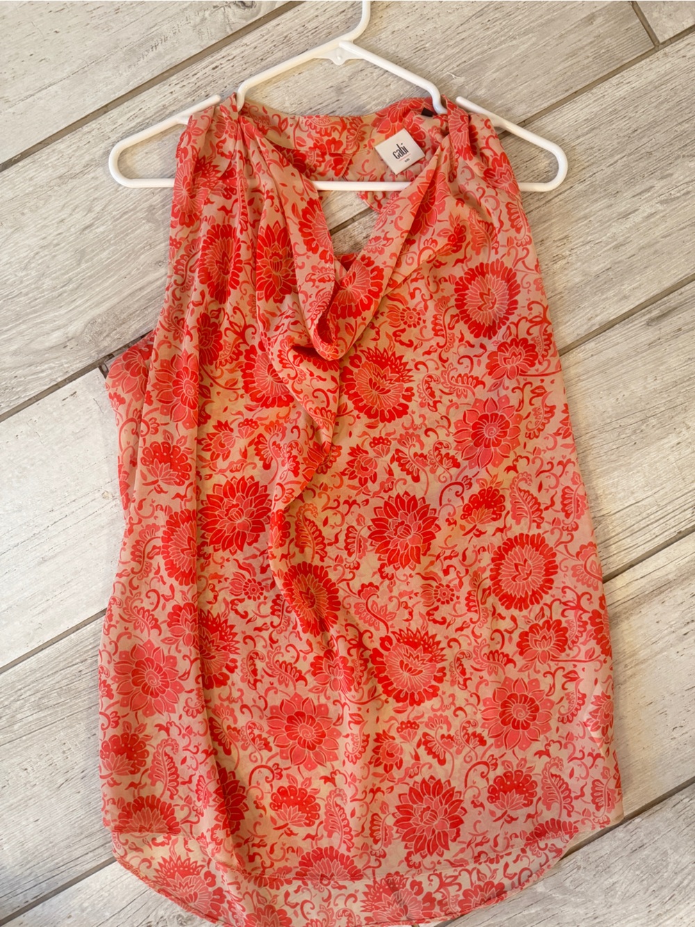 CAbi Coral Floral Drape Neck Sleeveless Top
